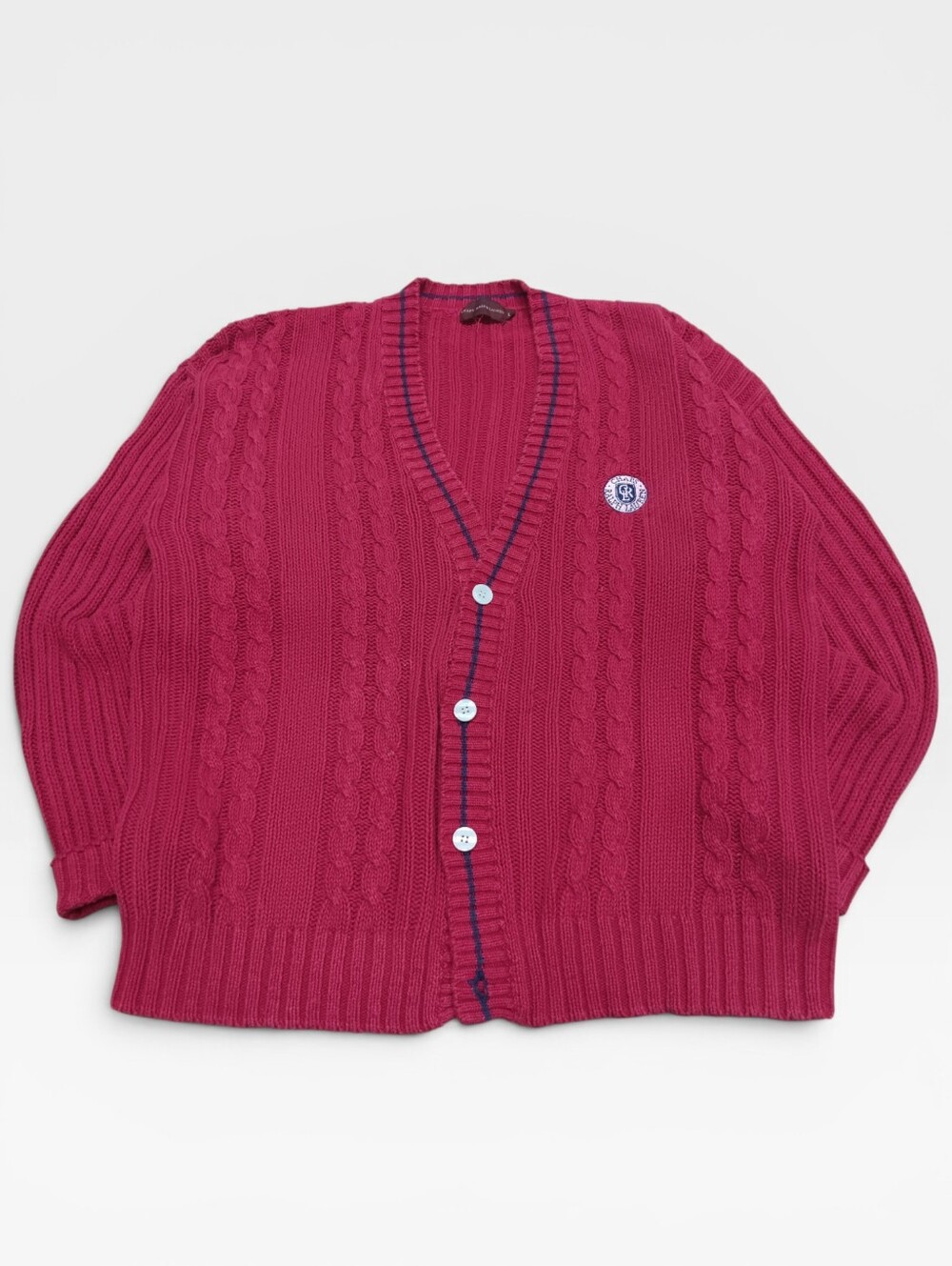 Vintage Chaps Ralph Lauren Red Label Cable Knit Cardigan Sweater Size L